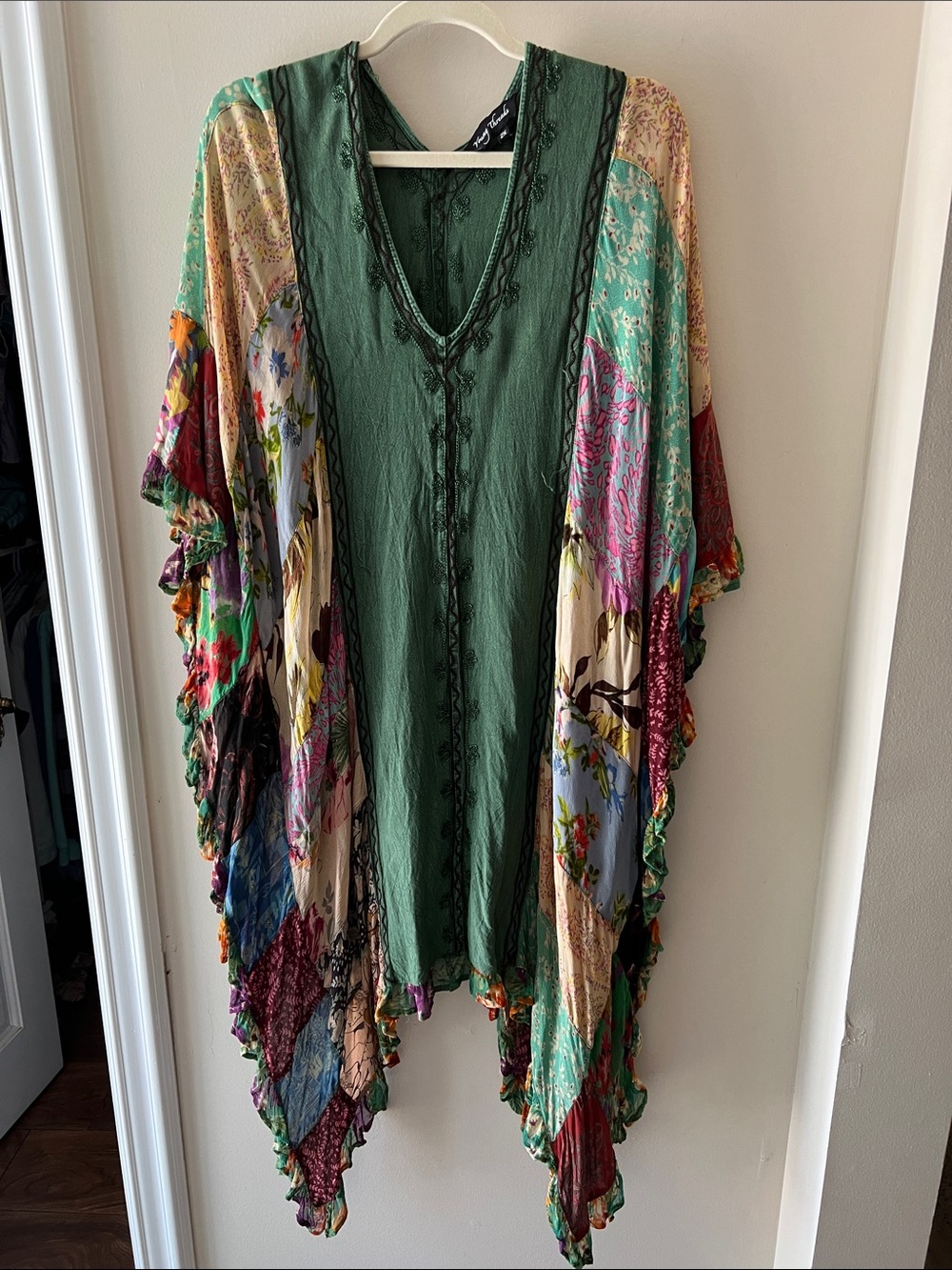 Boho Patchwork Kimono/Poncho Top Multi Colored